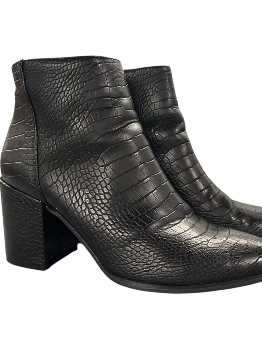 Steve Madden Black Croc-Embossed Block Heel Ankle Booties